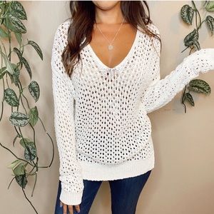 Ann Taylor LOFT White Crochet Long Sleeve Sweater